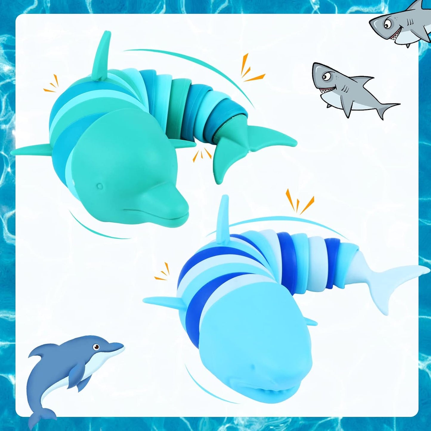 4 Pcs 3D Sensory Toys Printed Articulated Dolphin Fidget Toy Ocean Shark Decompression Toys Fun Sensory Stress Reliever Toys for Children Adults Articulated Fidget Toy