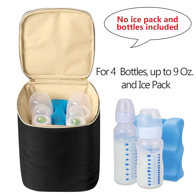 Teamoy Breastmilk Cooler Bag, Baby Bottles Bag for up to 4 Large 9 Ounce Bottles, Perfect for Working Mom Mother, (Bag ONLY), Black