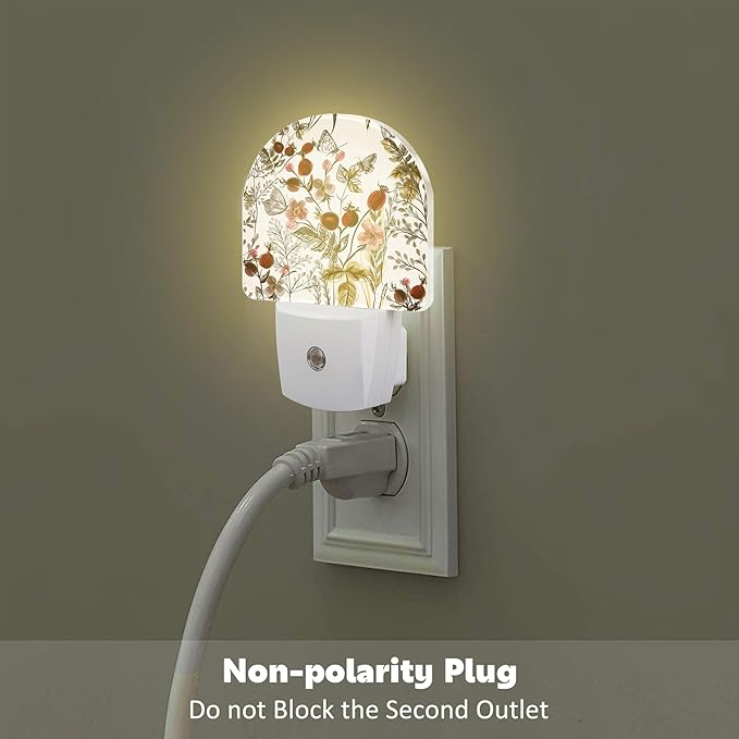 Vintage Flowers Butterfly Night Light, Watercolor Floral Dusk to Dawn Night Light Plug in,0.5w Energy Saving Sleep Friendly NightLight for Kids Boys Girls Home Decor
