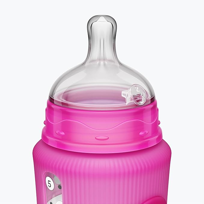 Smilo Baby Bottle Set with Stage 0 Slow Flow Anti Colic Nipple, 5 Oz / 150 ml Capacity, 3X Pack of Anti Colic Baby Bottles 0-3 Months - Pink