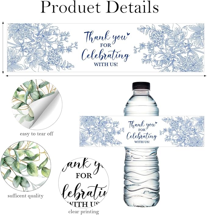 100PCS Wedding Water Bottle Labels Waterproof Greenery Floral Wraps Sticker for Water Bottle Baby Shower Bottle Label for Bridal Shower Party Thanks A18