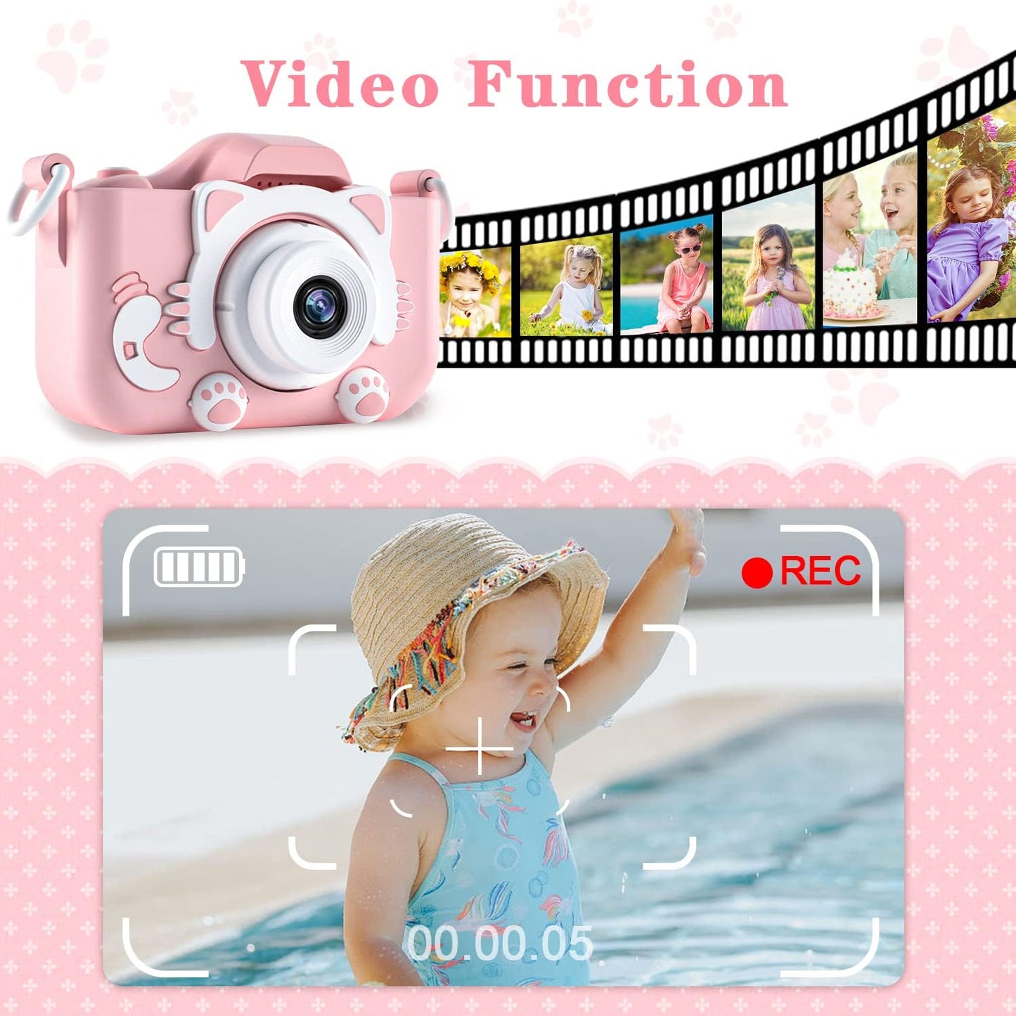 Kids Camera Toys for 3 4 5 6 7 8 9 10 11 12 Year Old Boys/Girls, Kids Digital Camera for Toddler with Video, Christmas Birthday Festival Gifts for Kids, Selfie Camera for Child, 32GB TF Card