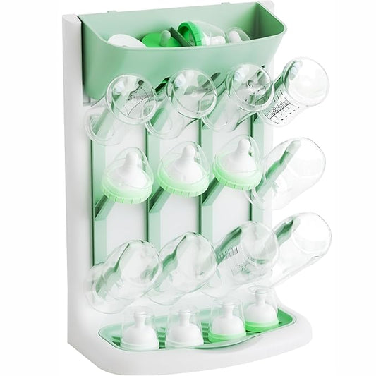 Yieach Larger Vertical Baby Bottle Drying Rack - BPA FREE - Space Saving Feeding Bottles Drying Rack Holder for Countertop,Baby Bottle Holder Storage Station for Pacifiers,Pump Accessories Stand,Green