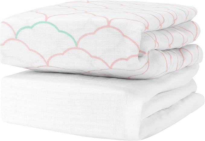 Newton Baby Fitted Single Layer Crib Sheet (2-Pack) - Ultra Breathable and Soft, Organic Cotton, Fits All Standard Cribs, Blush Coral White
