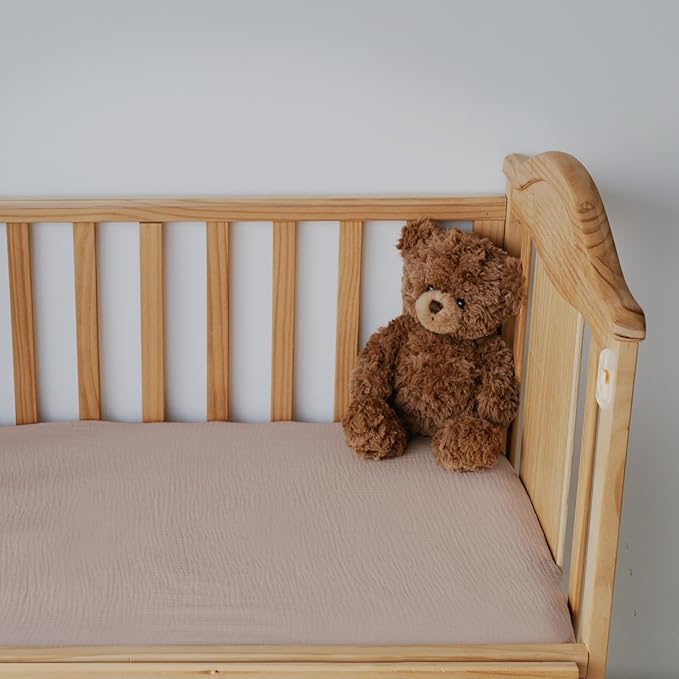 Muslin Mini Crib Sheets, 2 Pack for Baby Boy and Girl, Soft Breathable Stretchy Baby Pack N Play Mattress and Mini Cribs Sheet, Universal Fitted Portable/Mini Crib Mattresses (Gentle Colors)