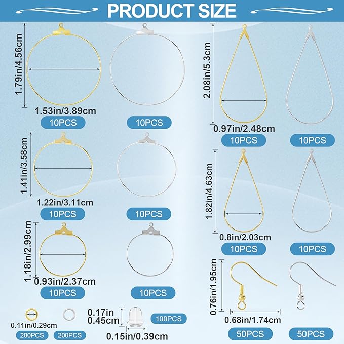 Pndeyo 700pcs Hypoallergenic Earring Making Accessories, Teardrop Round Hoop Earrings Findings Earring Hooks, Clear Rubber Earring Backs & Jump Rings for Jewelry Making- Silver & Gold