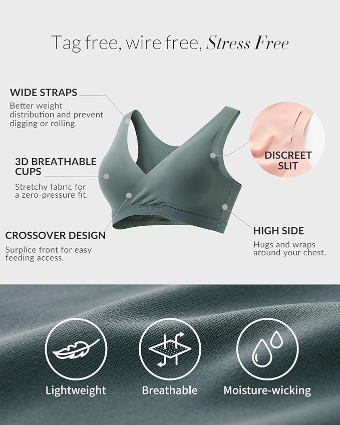 Mamaway Silky Crossover Nursing Maternity Wireless Bra, Smooth, Soft, Cooling, No Buckle, No Show for Sleeping Breastfeeding