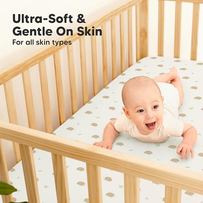 2-Pack Waterproof Baby Crib Sheets for Boys, Girls - 52x28 Viscose Derived from Bamboo Toddler Bed Sheet Neutral, Fitted Crib Mattress Protector Cover for Baby Bedding, Soft & Gentle (Nibbles/Bruce)