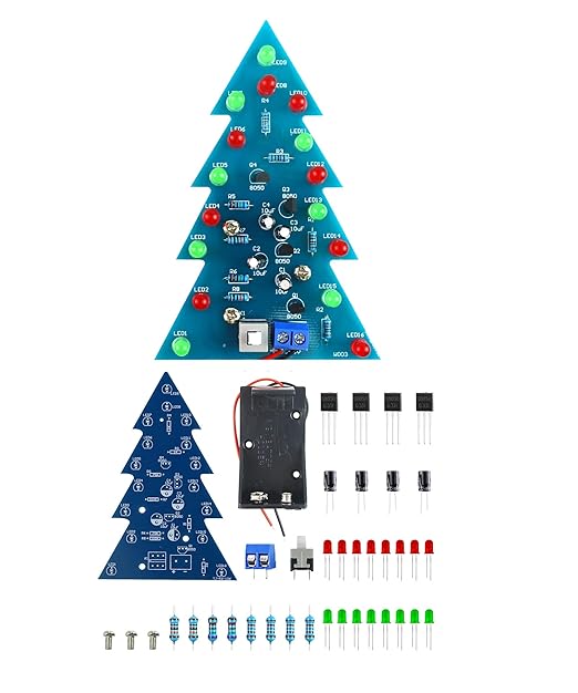 Soldering Practice Kit DIY Mini 2-Color Xmas Tree Plug-in Circuit Kit Learn Soldering Kit for Beginners