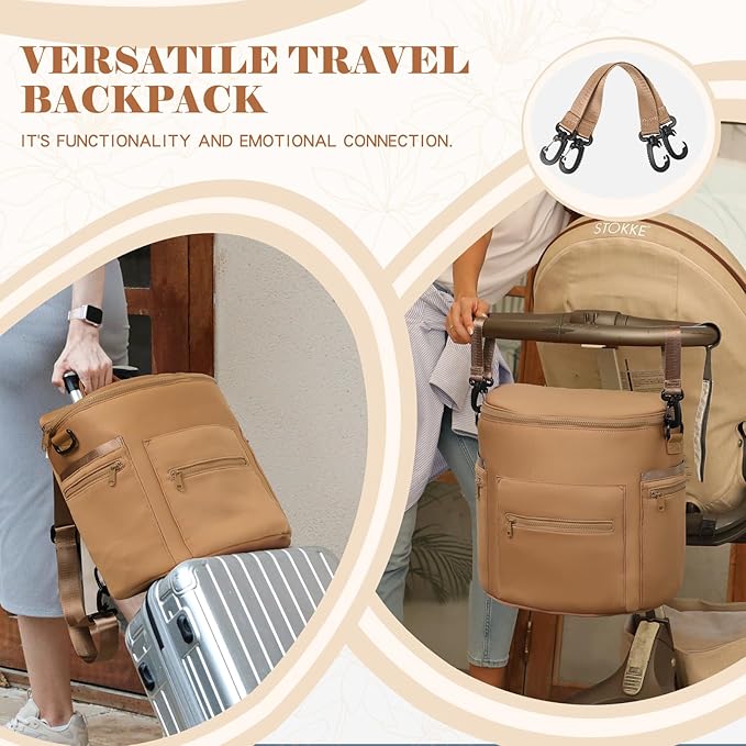 miss fong Neoprene Diaper Bag Baby Diaper Bag Large Capacity Neoprene Backpack with Changing Pad Travel Diaper Backpack with 16 Pockets for Mom & Dad-Brown