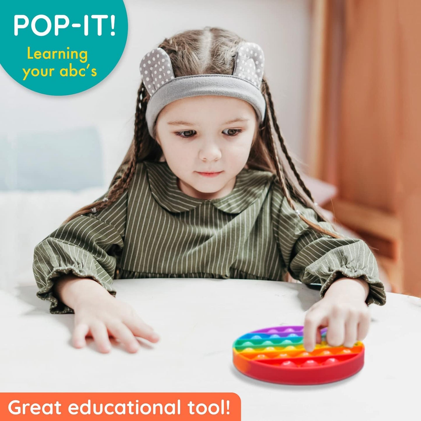 Alphabet Pop It Rainbow Fidget Toy with Letters - 1st Grade Classroom Must Haves- Round Bubble ABC Pop Its - Popits for Kids - Toddlers Poppers Sensory Learning Toy