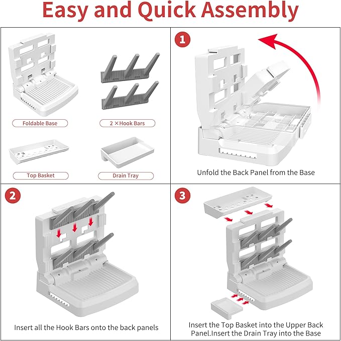 Baby Bottle Drying Rack for 6 Bottles, Vertical Cup Drying Holder, Space Saving Countertop Standing Bottle Dryer Rack for Baby Accessories & Pump Parts (Small White&Grey)