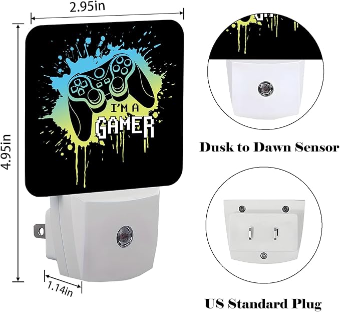 I'm A Gamer Night Light,Plug Into Wall with Dusk to Dawn Light Sensors, Warm Nightlights for Bedroom, Bathroom, Hallway, Kitchen, Gifts Ideal for Boys Girls Women Men