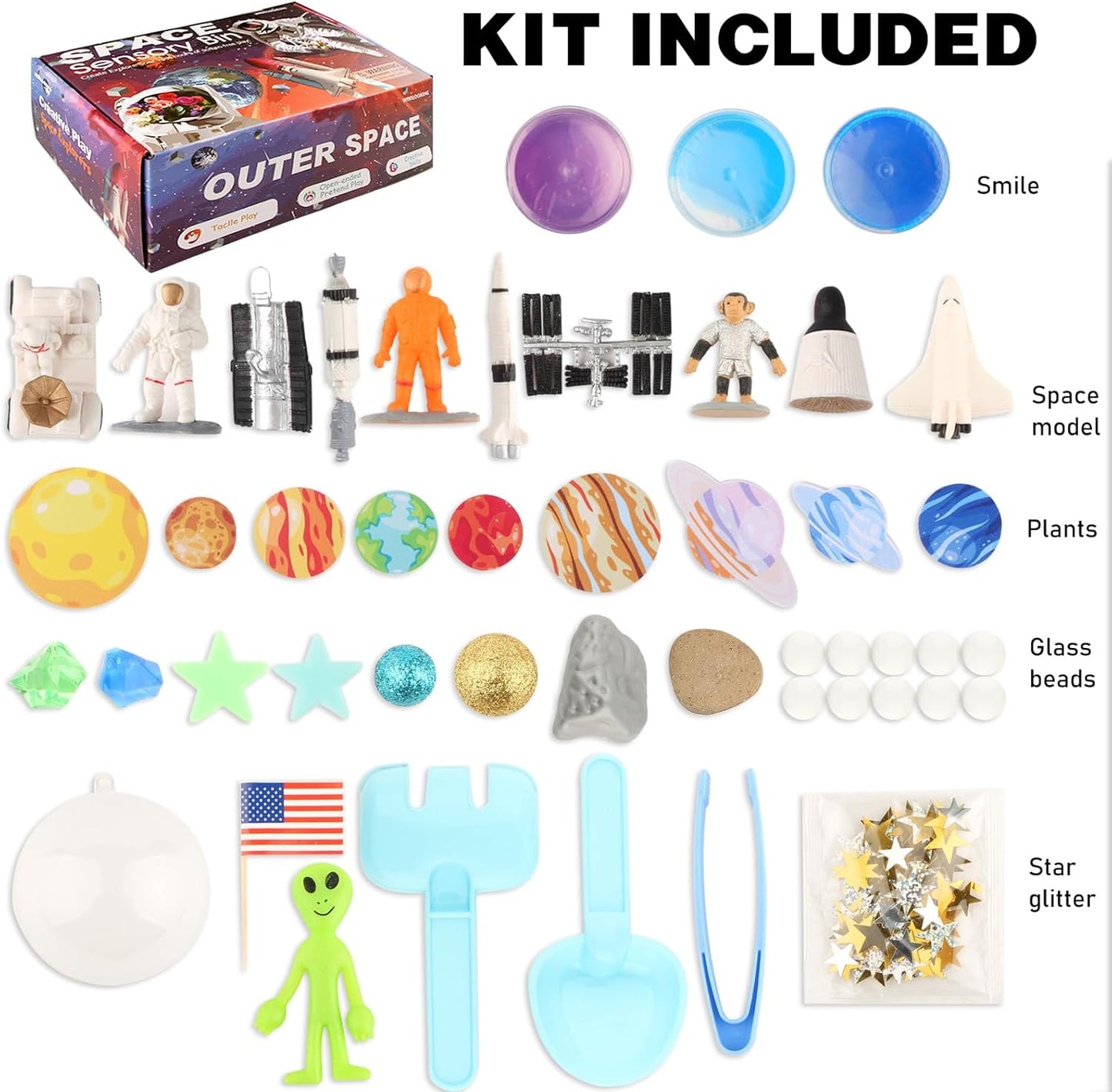 Space Themed Toys Sensory Bin Filler,Planet Toys for Kids, Universe Solar System Toys for Autistic Children, Space Astronauts Sensory Toys for Toddlers with 9 Planets, Sand, 3 Tools and More