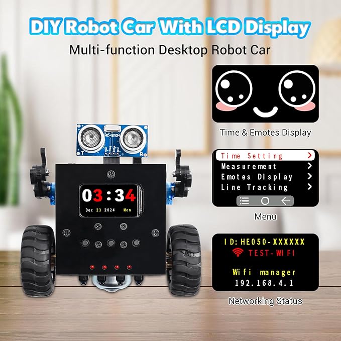 Robot Soldering Project, ICSTATION DIY Robot Car Soldering Practice Kit RC Robot with Time & Expressions Display STEM Science Kits for Adults Teens Ages 15+ School Students Experiment Education