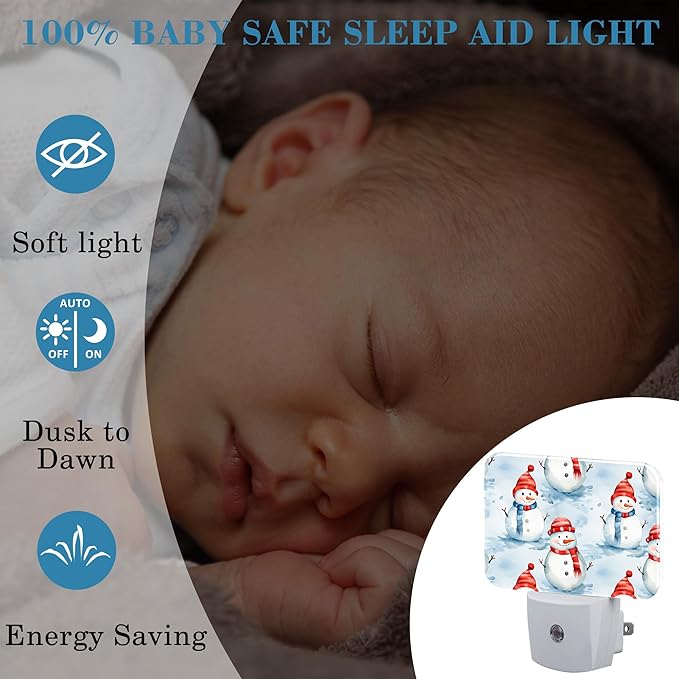 Christmas Cartoon Cute Snowman Night Light for Kids, Christmas Snowman LED Night Light Plug into Wall with Dusk to Dawn Sensor for Girls Boys Bedroom,Hallway,Kitchen,Bathroom,Stairs Decor