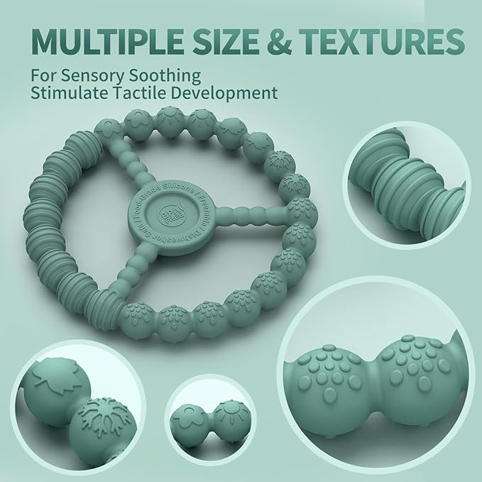 3 Pack Baby Teething Toys 3-6 Months, Silicone Ring Teethers for Babies 6-12 Months, Freezer Safe Chew Toy with Textured Grip for Boys Girls Teething Relief, Infant Easter Gift (Mint Green Blue)