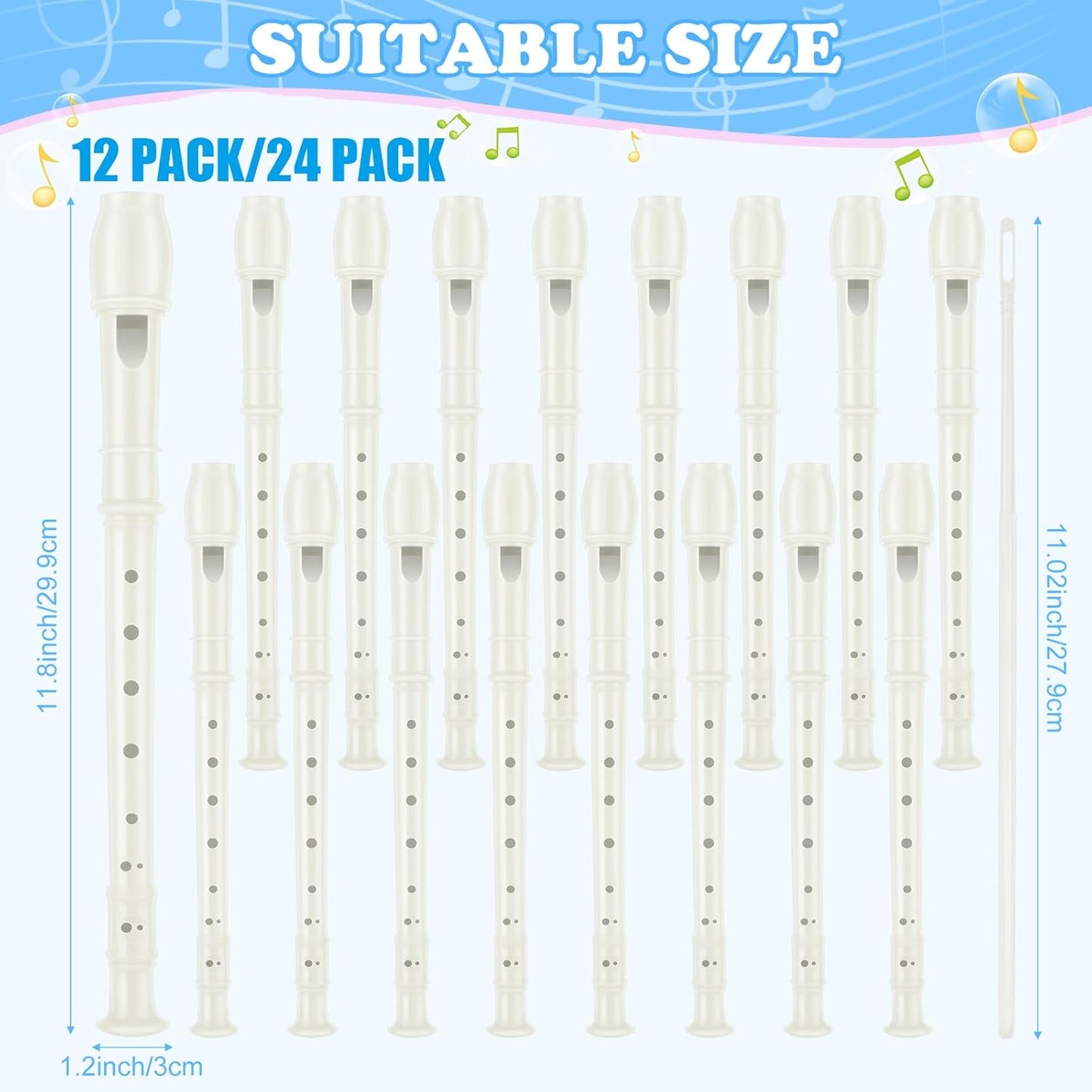 8 Hole Soprano Recorders Descant Flute Bulk With Cleaning Rod German Style for Back to School Gift Operation Christmas Shoebox Supplies Musical Instruments Party Favor (12)