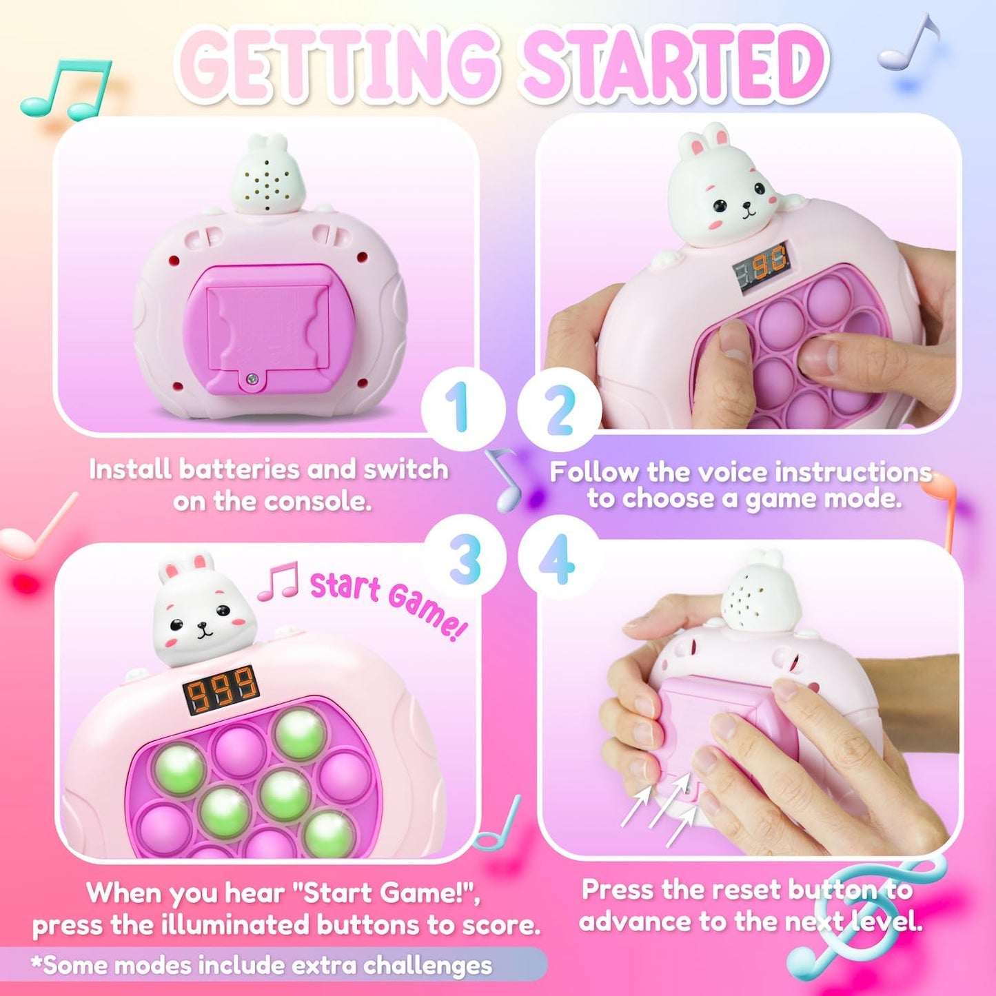 Marlo & Buzz Fast Push Game Toy with Popit Game Controller, Pop Fidget Animal with LED Screen - Sensory and Memory Console, Quick Bubble Light Toy, Pocket Games (Rabbit)