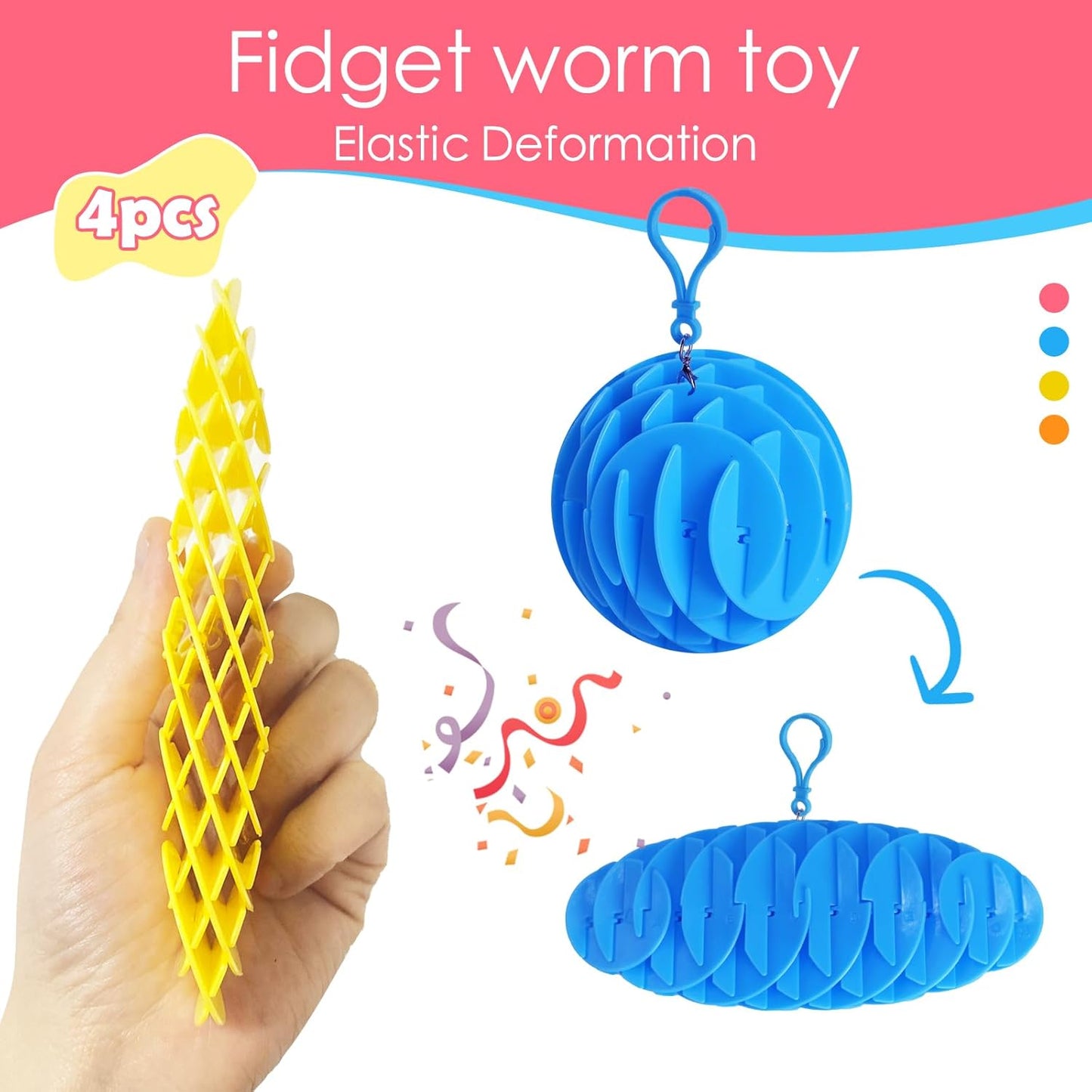 Fidget Worm Toy 2 Pack, Sensory Slug Fidget Toy, Funny Pocket Fidget Toy, Resistance Fidget Toy Anxiety & Stress Relief Toys, EDC Executive Desk Toys (Small 4pcs)