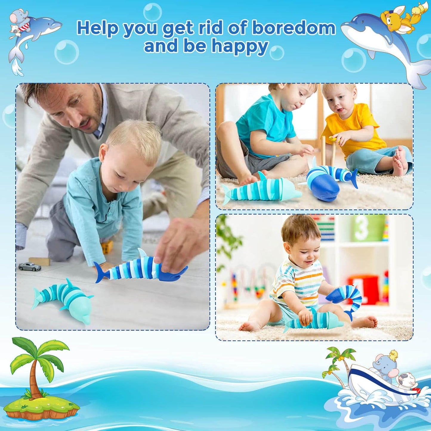 Fidget Toys Slug,Fidget Shark Toys,Shark and Dolphin Sensory Fidget Toy for Kids ,Toddler Sensory Toys,Stress Relief Toy,ADHD & Autism Fidget Toys,Preschool Boy Girl Gifts Idea (Shark and Dolphin)