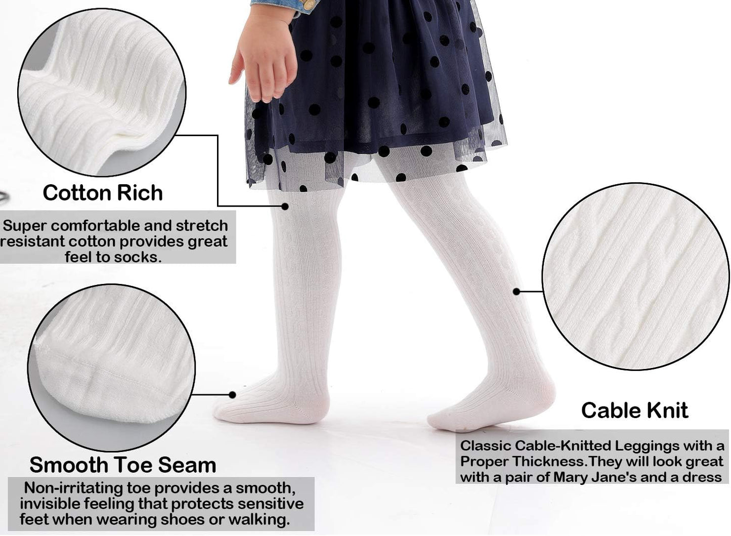 EPEIUS Baby Girl Tights Thick Cable Knit Leggings Stockings Cotton Pantyhose for Newborn Infant Toddler 3/4/5/6 Pack