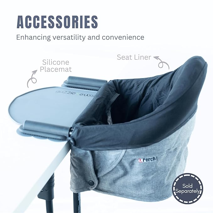 guzzie+Guss Perch Clip-On Table Chair – Easy Setup for Travel (Restaurants, Picnics), at Home (Kitchen Islands, Dining Tables) - Secure & Portable Seating, Machine Washable Fabric - Forest Green