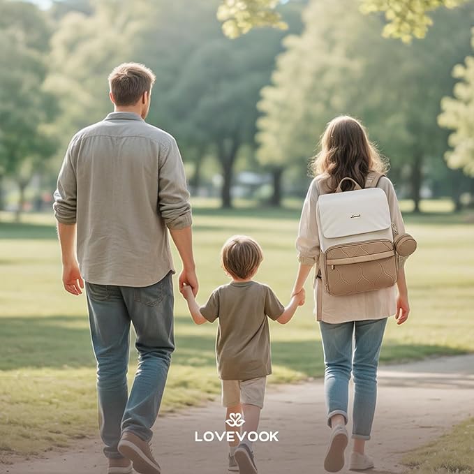 LOVEVOOK Diaper Bag Backpack, Baby Travel Bags for Boys & Girl, Toddler Waterproof Diaper Bag w/Changing Pad (Beige khaki, 15.6''-Small)