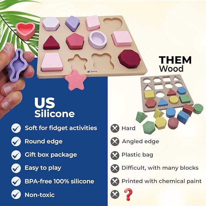 Jispring [100% Silicone] Shape Puzzles for Dementia, Products for Elderly, Cognitive Matching Games, Fidget Sensory Toys for Alzheimers, Dementia Activities for Seniors, Anxiety Relief Tiles