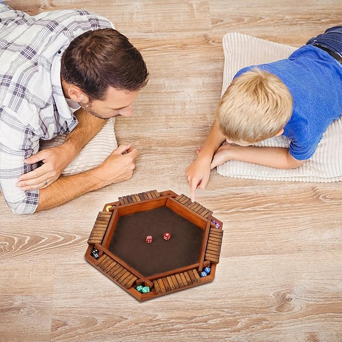 Juegoal Wooden Shut The Box Dice Game for 1-6 Players, Upgrade Tabletop Board Game with 12 Dice for Kids Adults Families, Classics Travel Portable Classroom Home Party Pub Board Game Sets