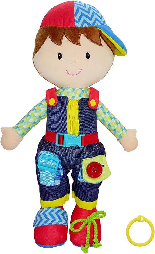 June Garden 15.5" Dressy Friends Lucas - Educational Stuffed Plush Doll for Kids and Toddlers 2 Years and Up - Montessori Buckle Soft Toy
