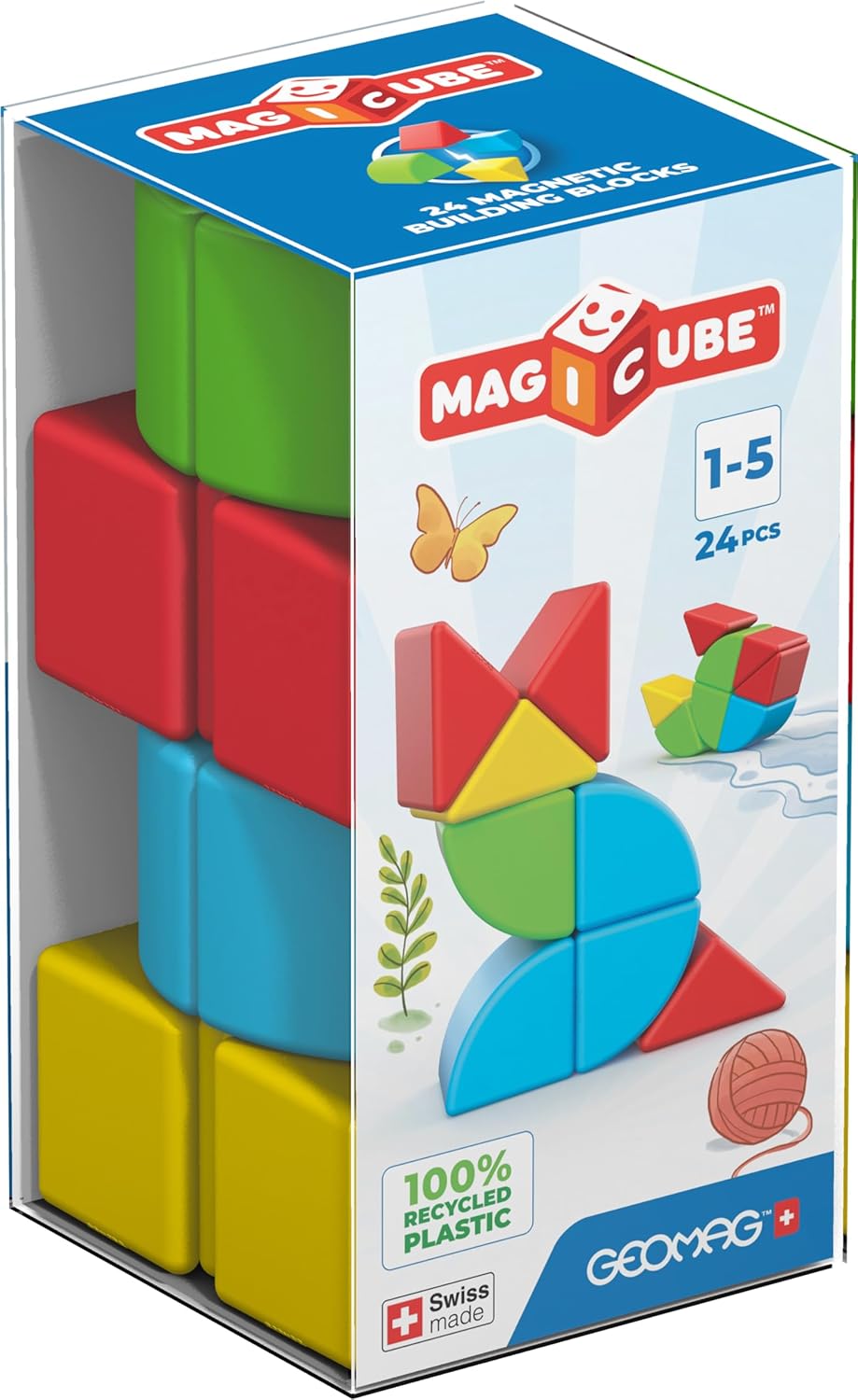 Geomag Magicube 24pcs Magnetic Blocks - Magnetic Building Blocks for Toddlers 1-3, Montessori Toys for 1+ Year Old, Autism Sensory Product, Magnets for Kids