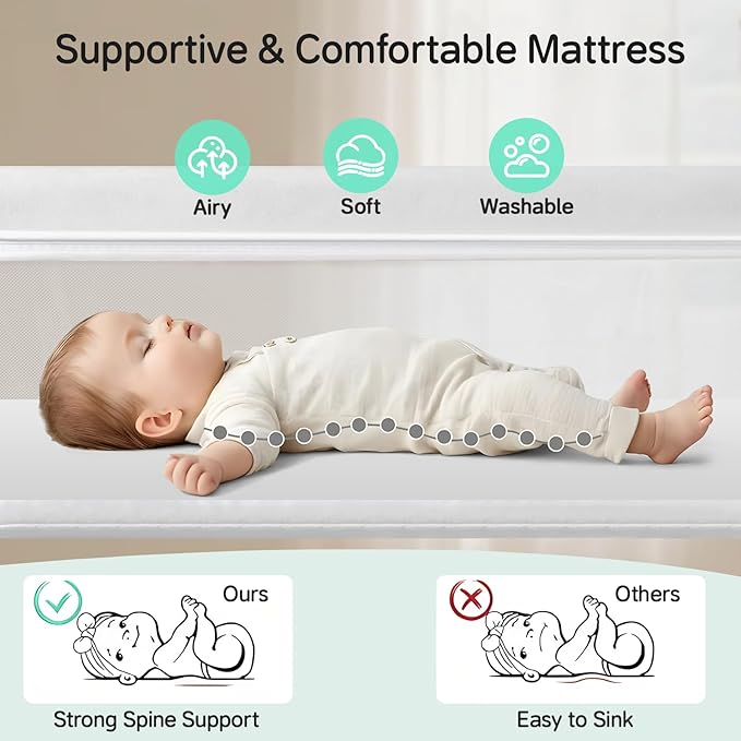 Cowiewie Bassinet Bedside Sleeper,Baby Bassinets Higher Place on Bed,5-Position Adjustment Baby Crib,Breathable 360° Mesh Sides Bedside Bassinet,Space-Saving Bedside Cribs, Height(37.4-41.3") (White)