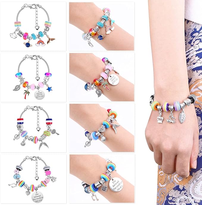 Bracelet Making Kit, 85PCs Charm Bracelets Kit with Beads, Jewelry Charms, Bracelets for DIY Craft, Jewelry Gift