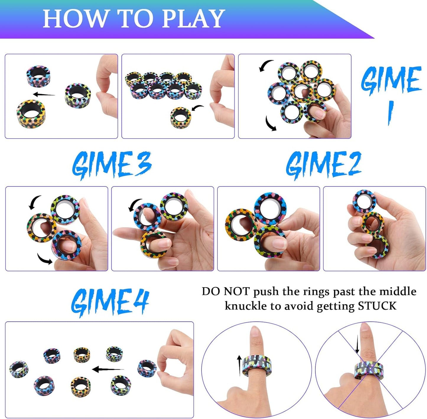 Cevioce 9Pcs Magnetic Rings Fidget Toy Set, ADHD Anxiety Magnetic Fidget Toys Adults Fidget Spinner Rings for Relief, Gifts for 8+ Year Old Teen Boy Girl B