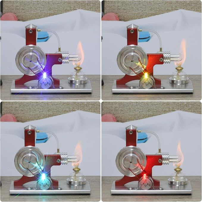 Sunnytech Hot Air Stirling Engine Motor Model Educational Toy Electricity Generator Colorful LED SC (SC005)