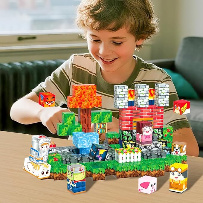 150Pcs Sky City Magnetic Building Blocks Set, Kids Sensory Toy for Toddlers STEM Learning, Stacking Magnets for Kids，0.8" Large Size