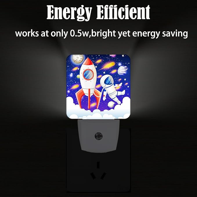 Rocket and Astronaut Night Light,Plug-in Night Lights with Dusk to Dawn Sensor for Stairway,Hallway,Bedroom Sleep Friendly Ideal for Women/Girls/Boys Gift,0.5w