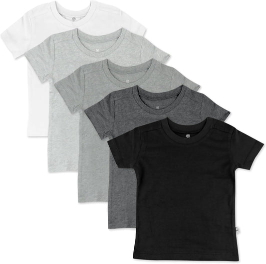 HonestBaby 5-Pack Short Sleeve T-Shirts 100% Organic Cotton Baby, Toddler, Little Kid, Boy, Girl, Unisex