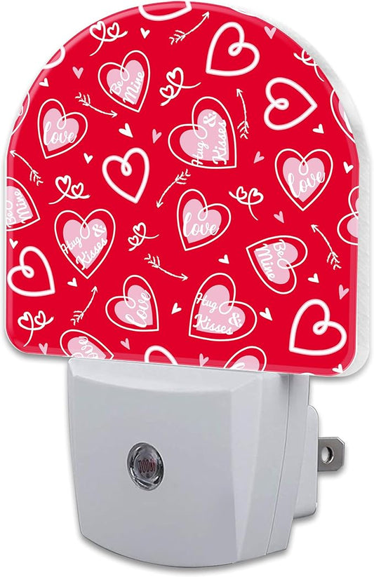 Valentine's Day Love Words and Arrow Night Light for Kids, Red Love Hearts Night Light Plug in with Dusk to Dawn Sensor,0.5w Energy Saving Nightlight for Hallway Stairway Kitchen Bedroom