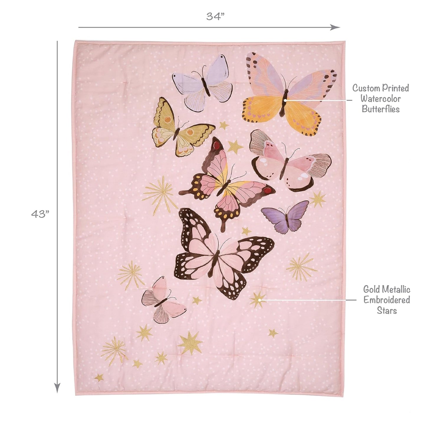 Lambs & Ivy Butterfly Dreams Pink/Gold 3-Piece Nursery Baby Crib Bedding Set