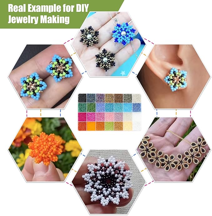 Ybxjges 24000Pcs 2mm Glass Seed Beads Kit, with 28 Colors Small Beads Kit for Girls,Women and Adults,Bracelets, Necklaces,Earring,Jewelry Making Supplies