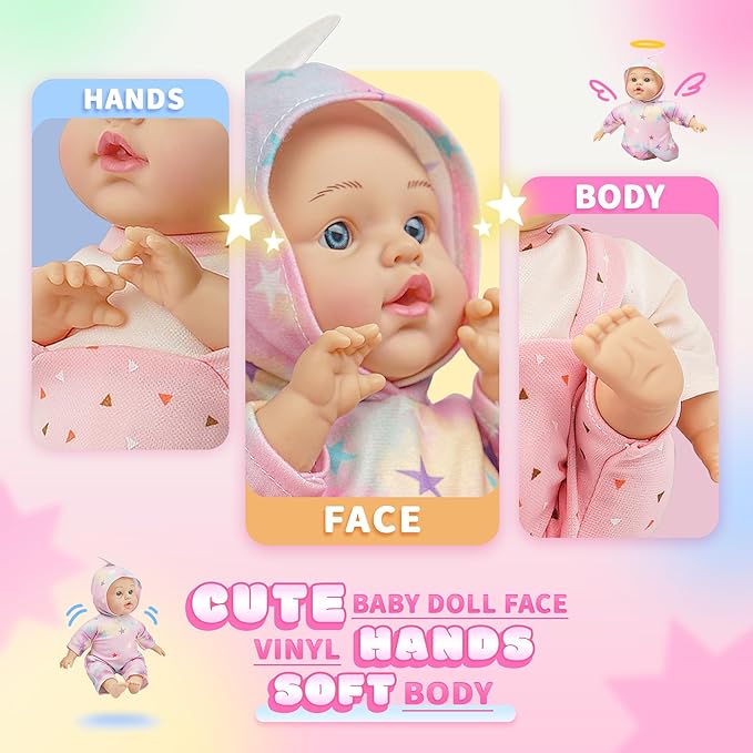 SMILESSKIDDO 12 Inch Soft Body Baby Doll for Toddlers with Take Along Dolls Backpack Carrier Accessories, Baby Doll Clothes and Babydoll Caring Set for Kids Girls 2 3 4 5 Year Old