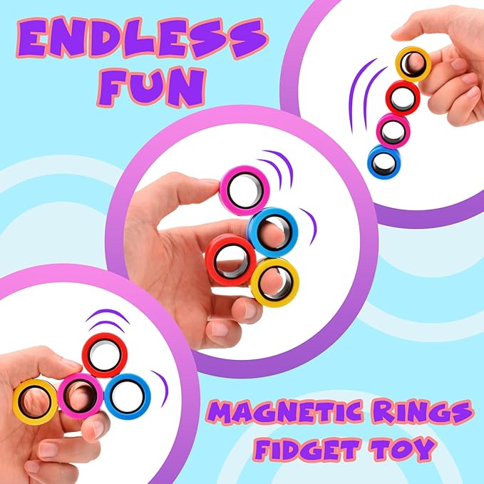 Cevioce 12 PCS Magnetic Ring Fidget Toys Set,ADHD Anxiety Magnetic Finger Spinner Pack for Teens Adults and Kids,Coolest Magnet Stress Relief Toy Birthdays Gifts for 8+ Year Old Boys Girls Present