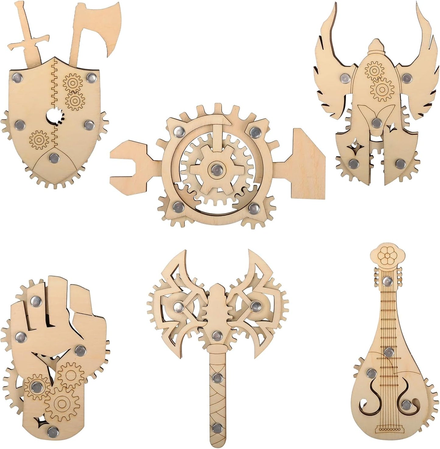 DND Class Fidget Toys Set of 6 Birch Plywood Laser Cut Gears Linkage ADHD Relief Toy for TTRPG Gamer - Ideal Gift for Tabletop RPG Player and Dungeon Master