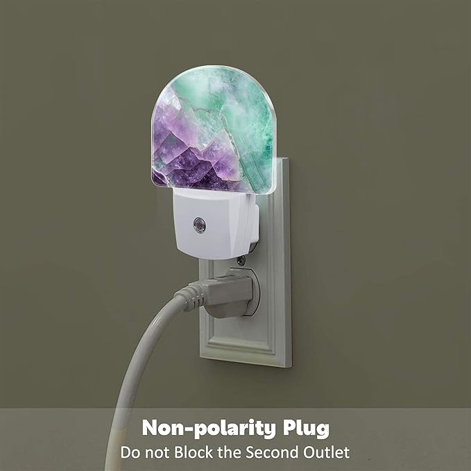 Purple Green Fluorite Marble Night Light, Luxury Rock Gemstone Dusk to Dawn Night Light Plug in,0.5w Energy Saving Sleep Friendly NightLight for Kids Boys Girls Home Decor