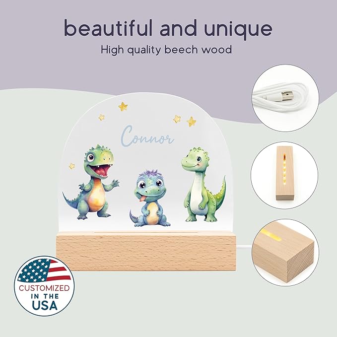 Dinosaur Night Light/Dinosaur Night Light for Boys/Dino Night Lamp/Color-Changing LED/Cute Design for Nursery