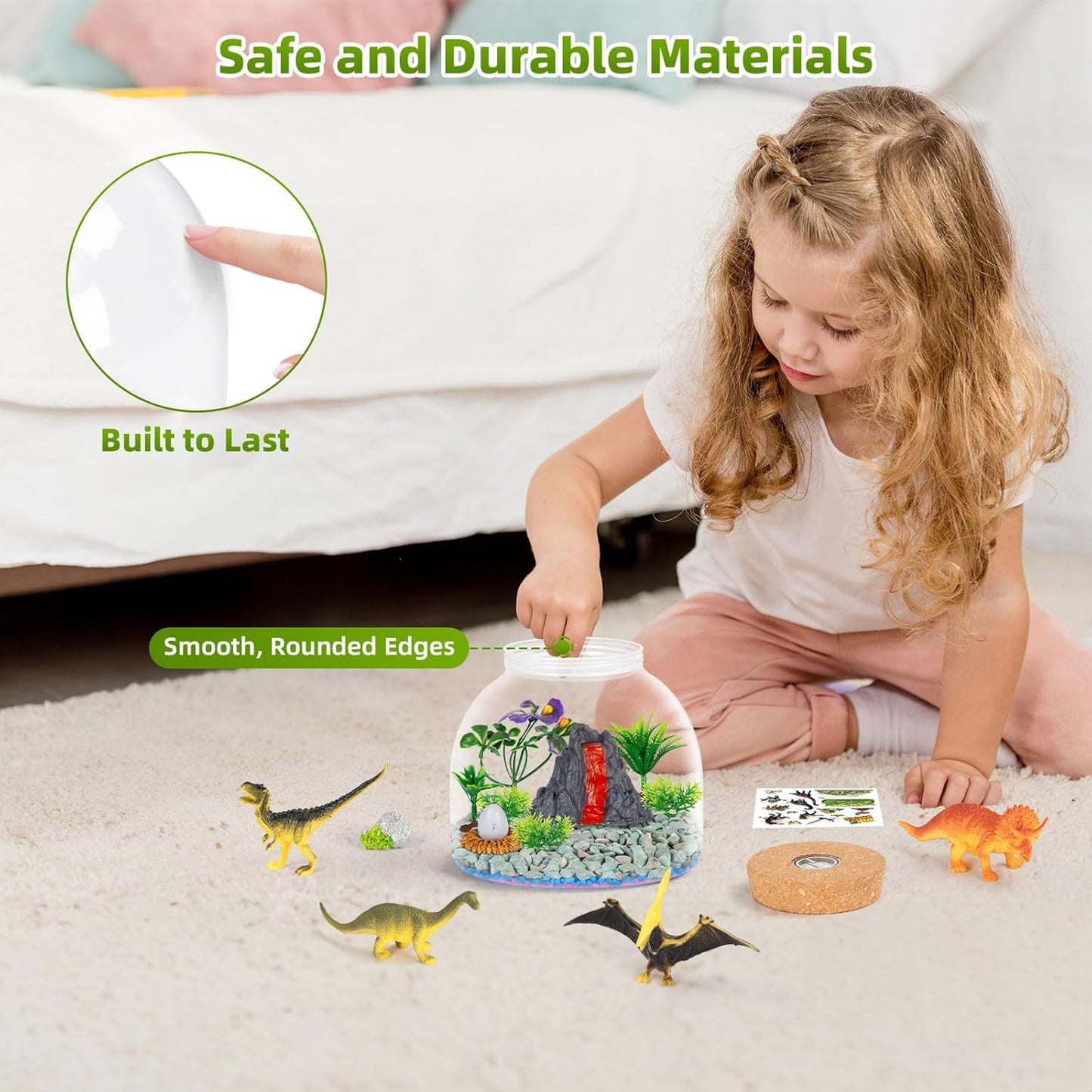 Dinosaur Light Up Terrarium for Boys – DIY Prehistoric Garden with LED | STEM Toy & Craft Gift for Kids Ages 4-8, Perfect for Birthday or Christmas