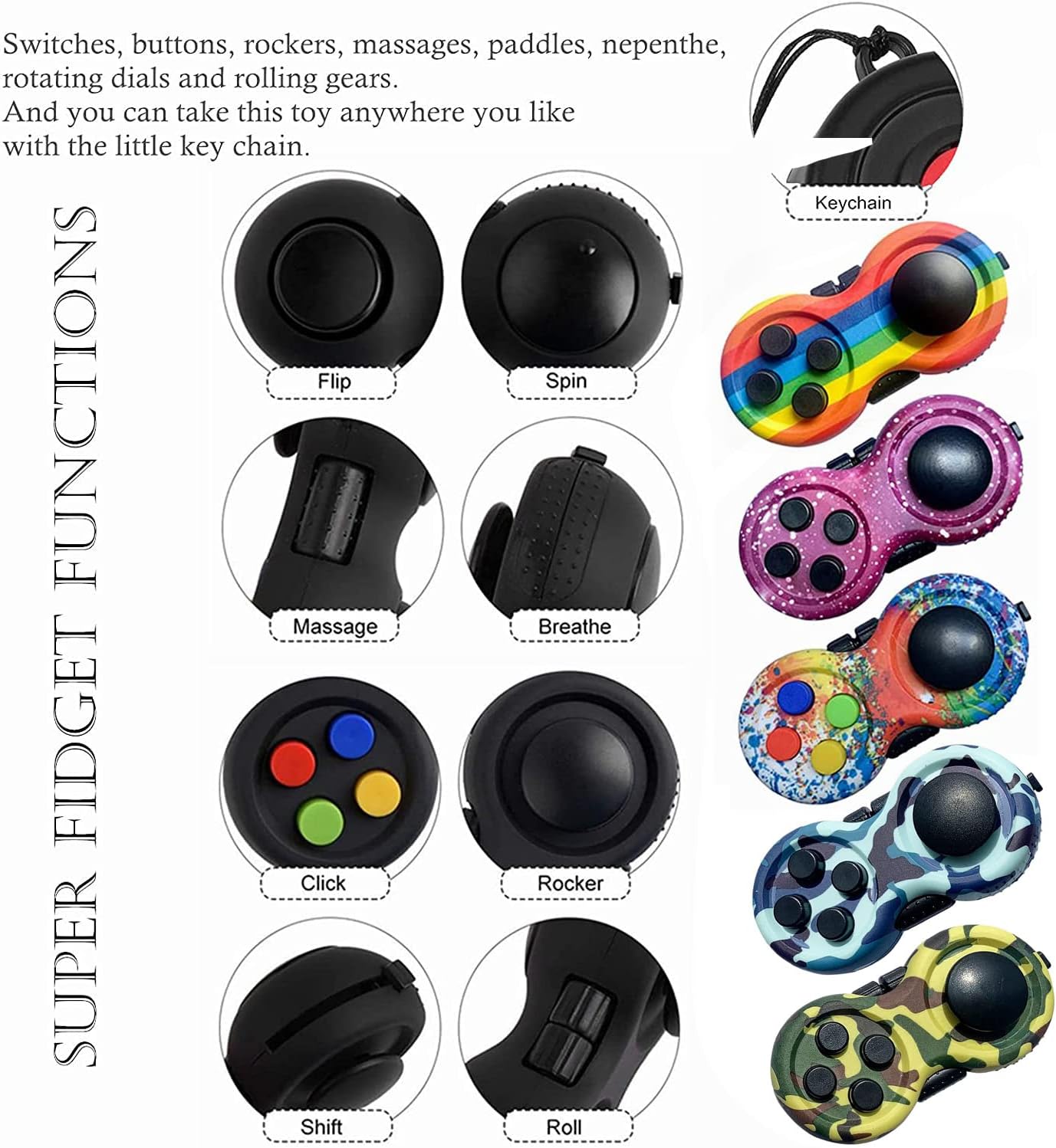 mao&mao Fidget Pad Toys with 8 Fidget Functions Stress Reducer Depression Pad Control Fidget Pad with Fidget Buttons Hand Shank Cube Dice Toy for Kids Adults Stress Relief ADD,ADHD,Autism