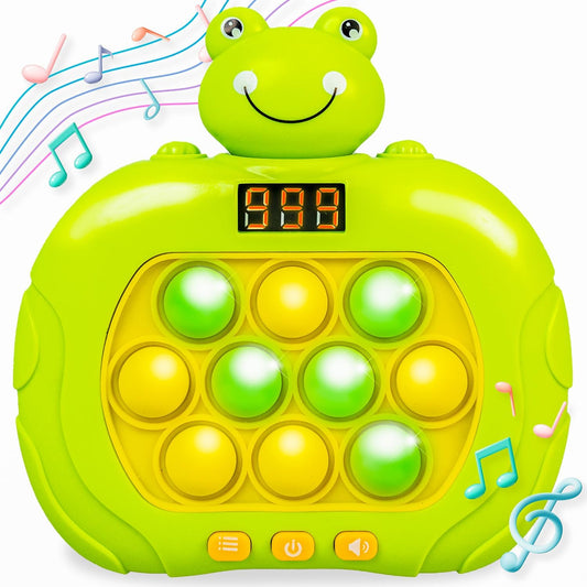 Marlo & Buzz Fast Push Game Toy with Popit Game Controller, Pop Fidget Animal with LED Screen - Sensory and Memory Console, Quick Bubble Light Toy, Pocket Games (Frog)